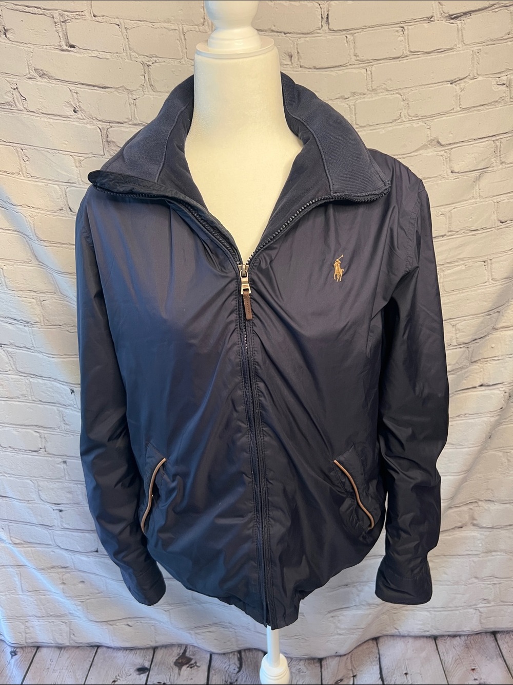 Polo by Ralph Lauren Men's Navy Zip-Front rain Jacket hidden hood